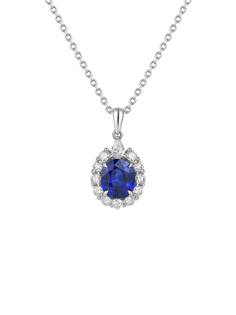 Royal Blue Sapphire & Diamond Pendant - Boutee