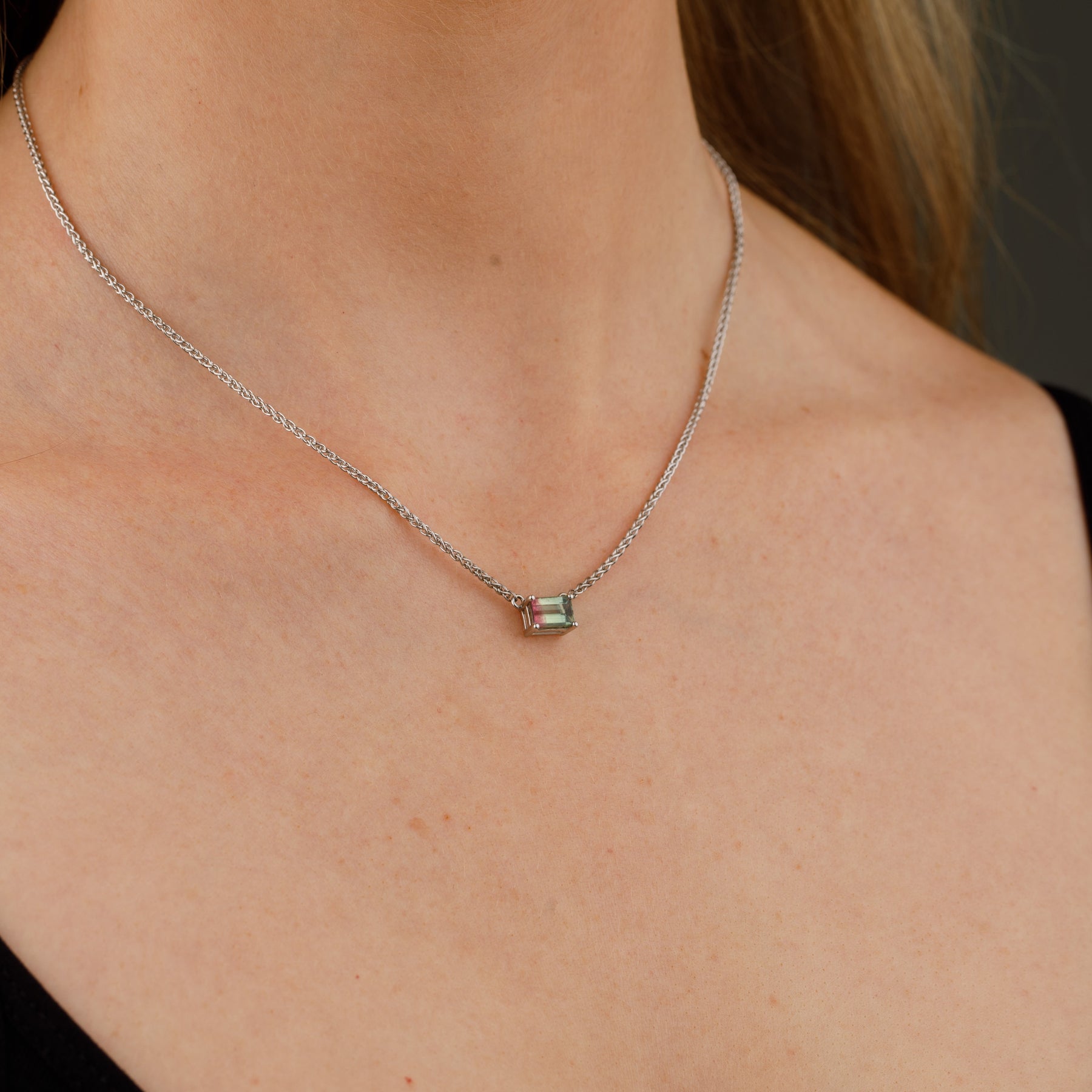 Watermelon Bicolour Tourmaline 9ct White Gold Necklace - Boutee