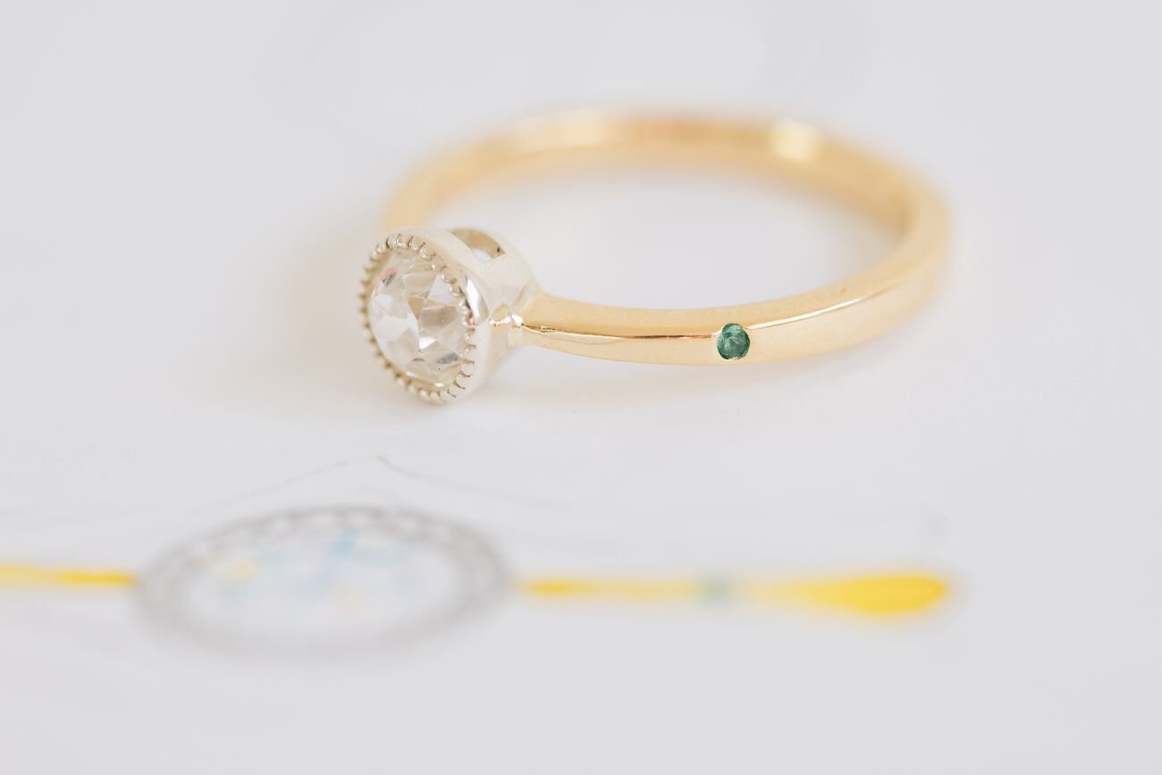 Emerald and Diamond Twist Trilogy Engagement Ring - Boutee