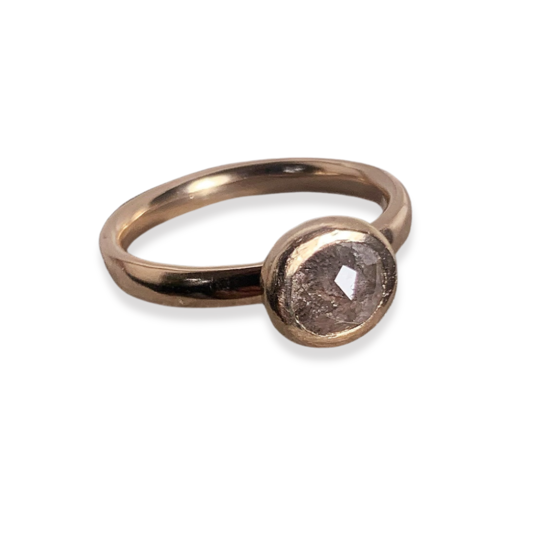 Oval Rose Cut Grey Salt& pepper diamond gold ring - Boutee