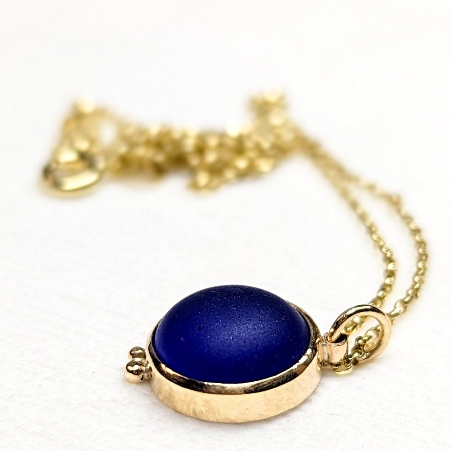 9ct Gold Cobalt Blue Sea Glass Necklace by Booblinka Jewellery