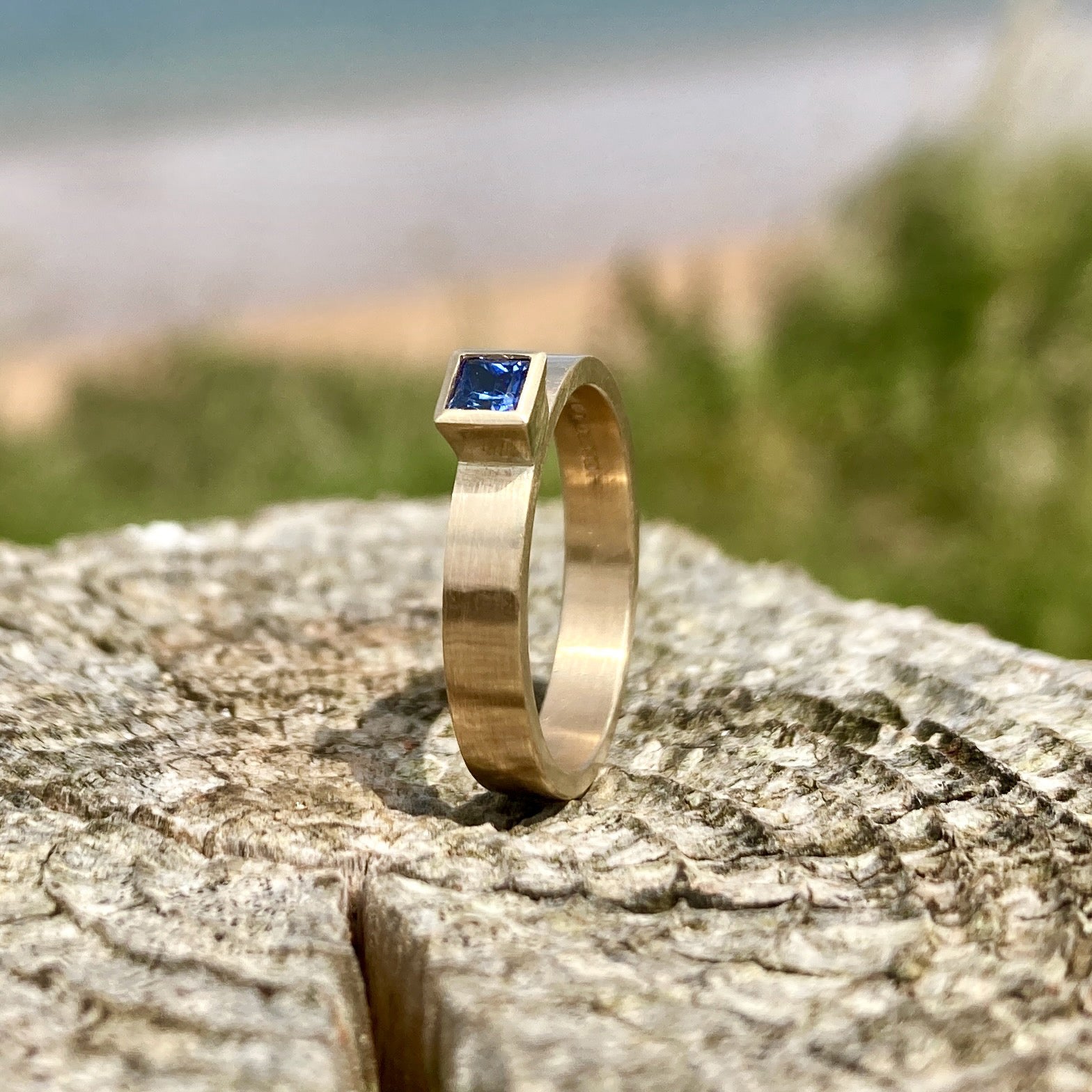Square Sapphire Gold Ring