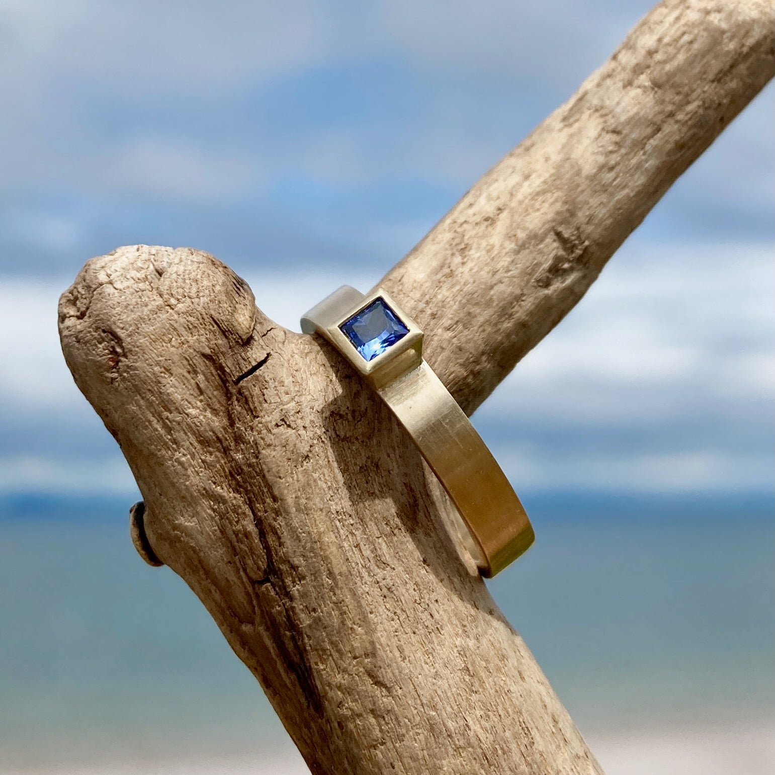 Square Sapphire Gold Ring