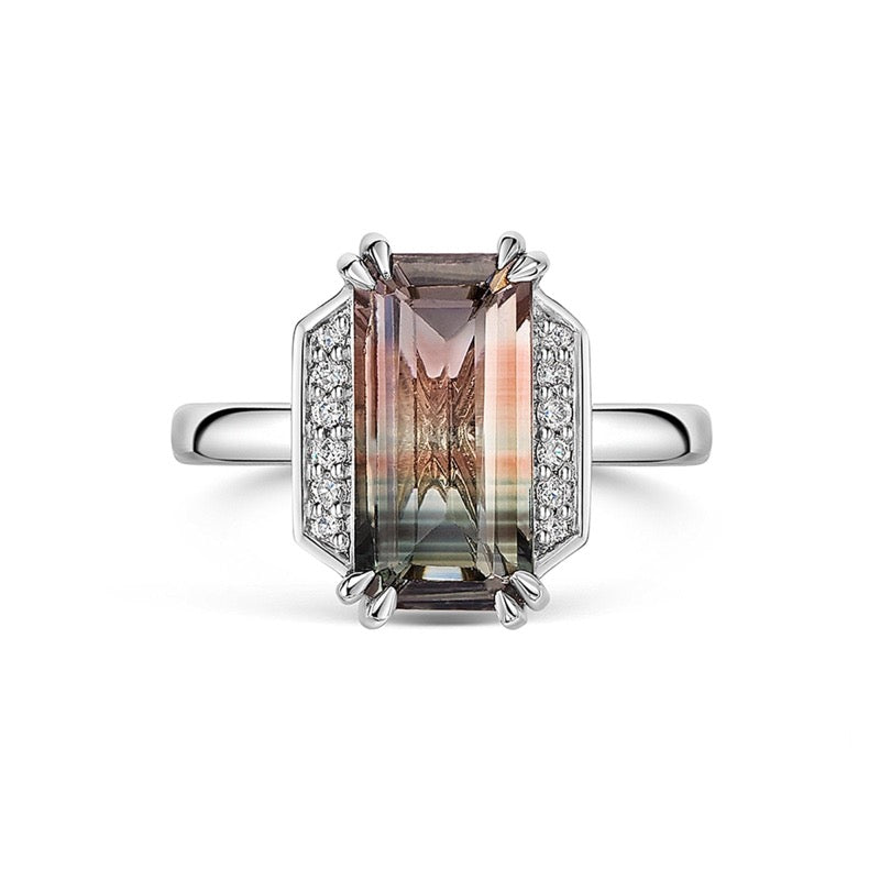 Bi-colour Tourmaline & Diamond Ring - One of a kind rings Bi-Colour Tourmaline & Diamond One of a kind Platinum Ring