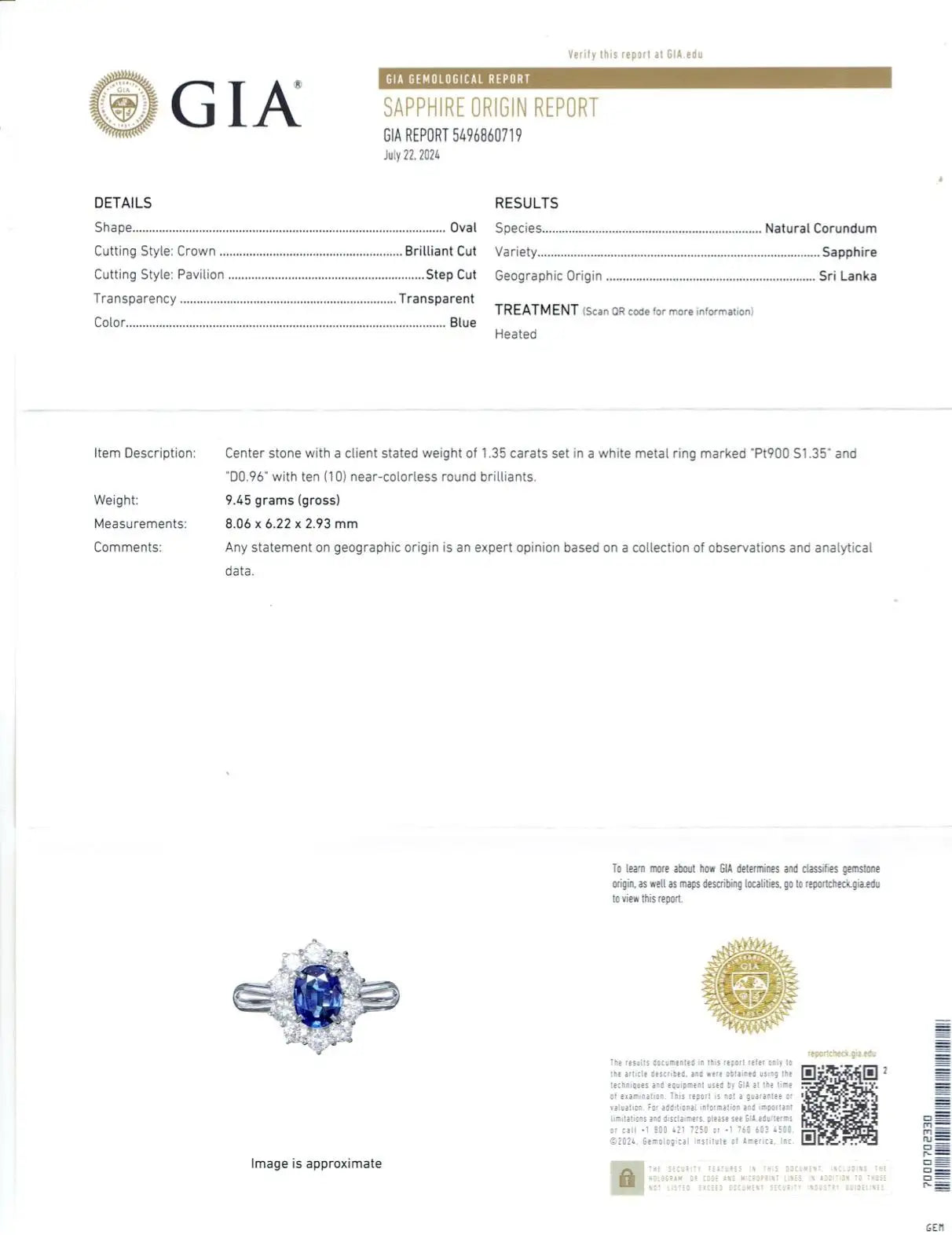 GIA Certified 1.3ct Blue Sapphire & Diamond Halo Platinum Ring - Boutee