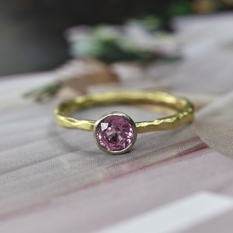 Pink Sapphire Solitaire set in 18ct White & Yellow Fairtrade Gold. - Boutee