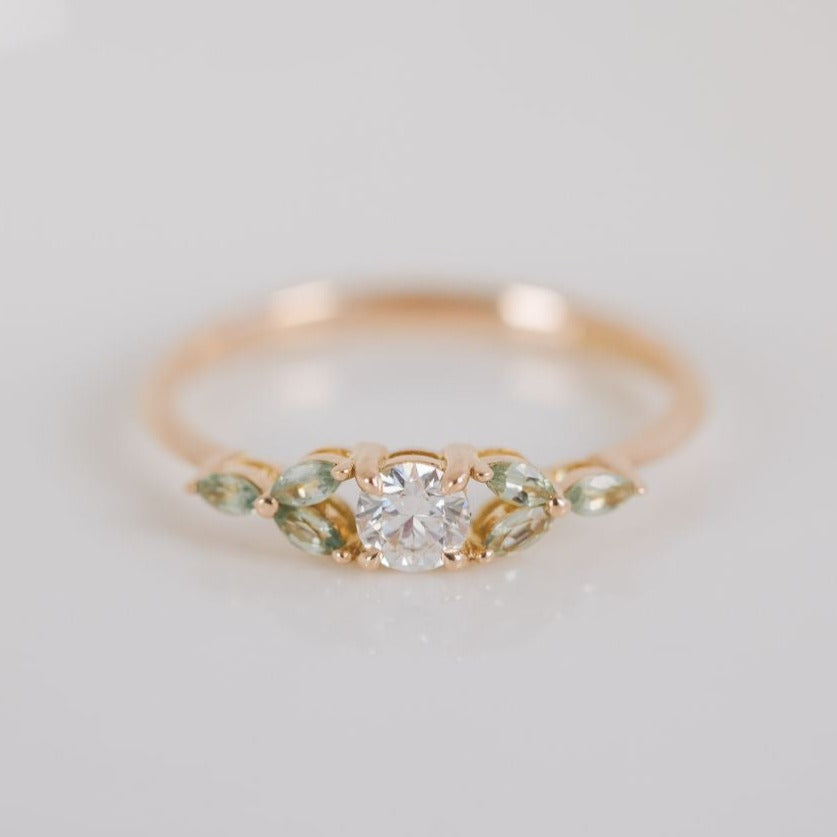 Diamond and Green Sapphire Engagement Ring - Boutee