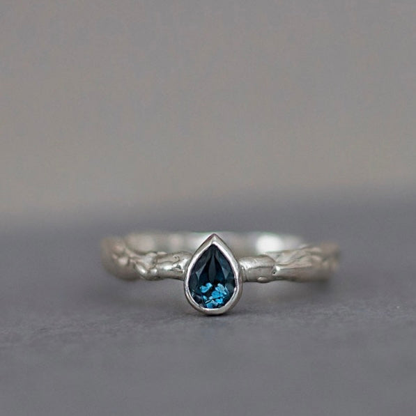 Silver Topaz Teardrop Engagement Ring - Boutee