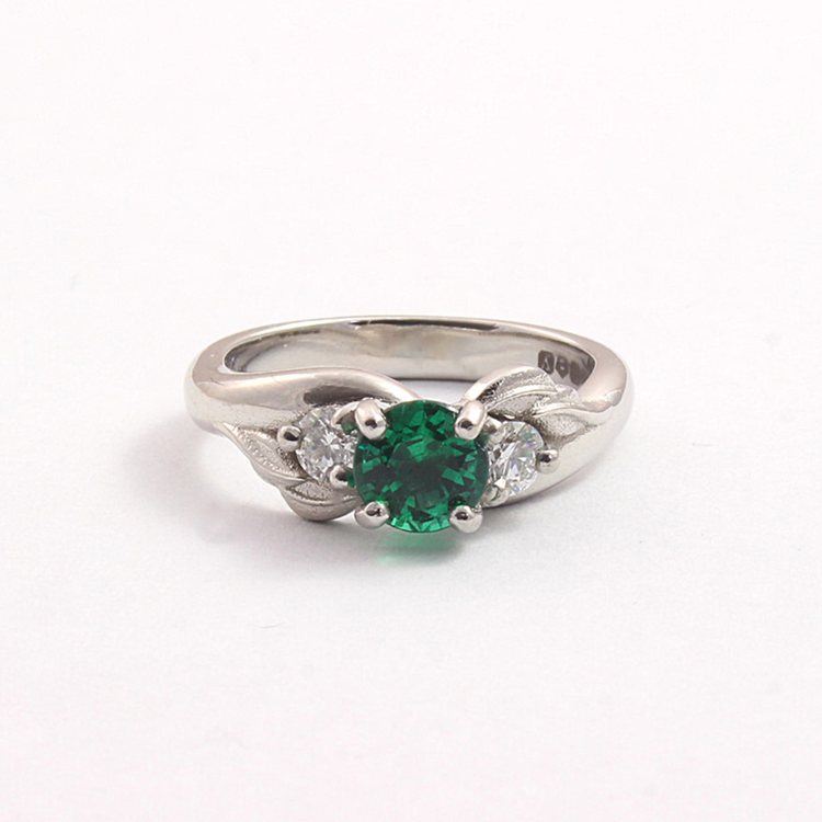 Emerald & Diamond 3 Stone Leaf Ring - Boutee