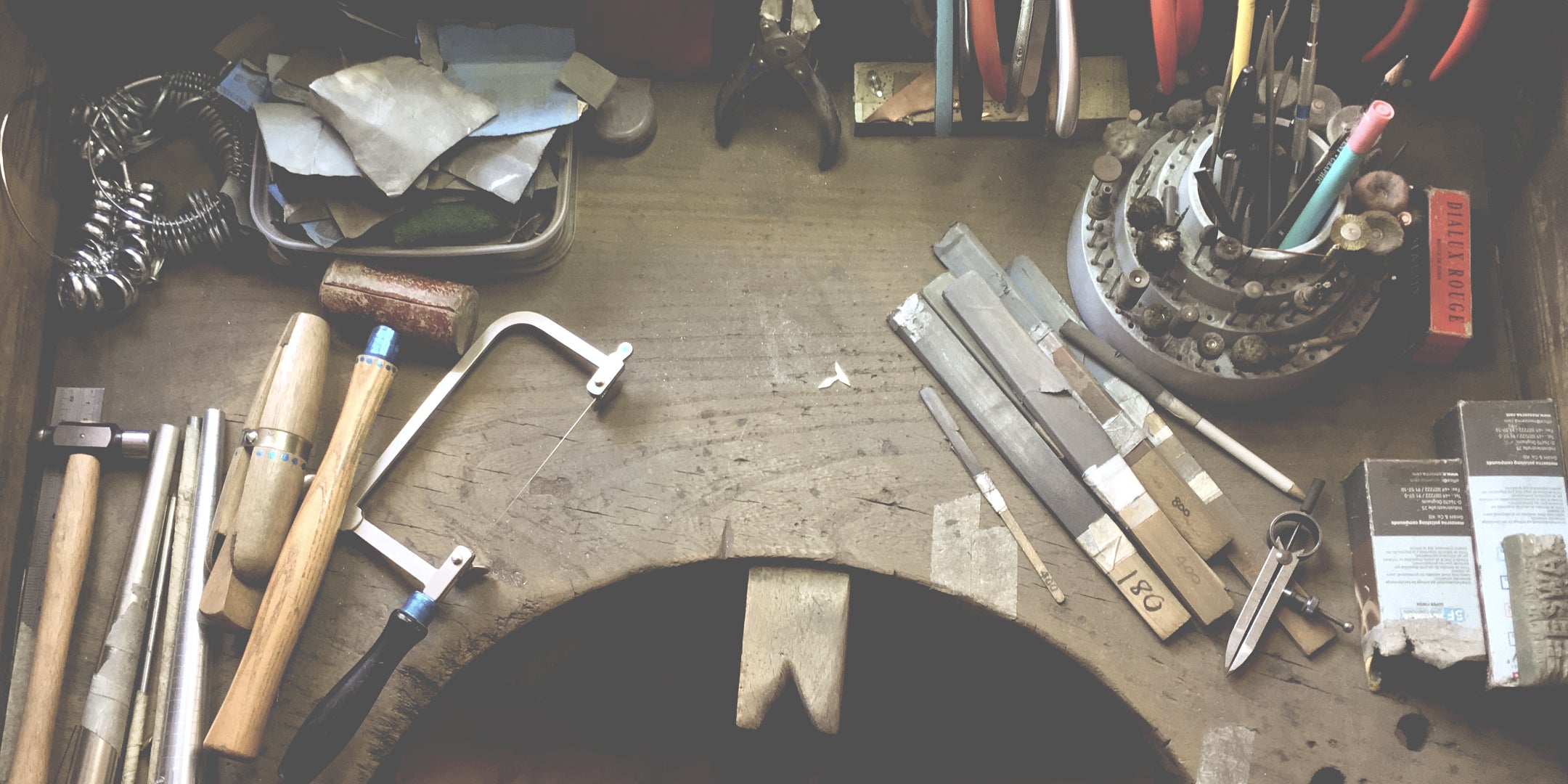 A jewellers workbench belonging to independent jeweller Emma Mogridge
