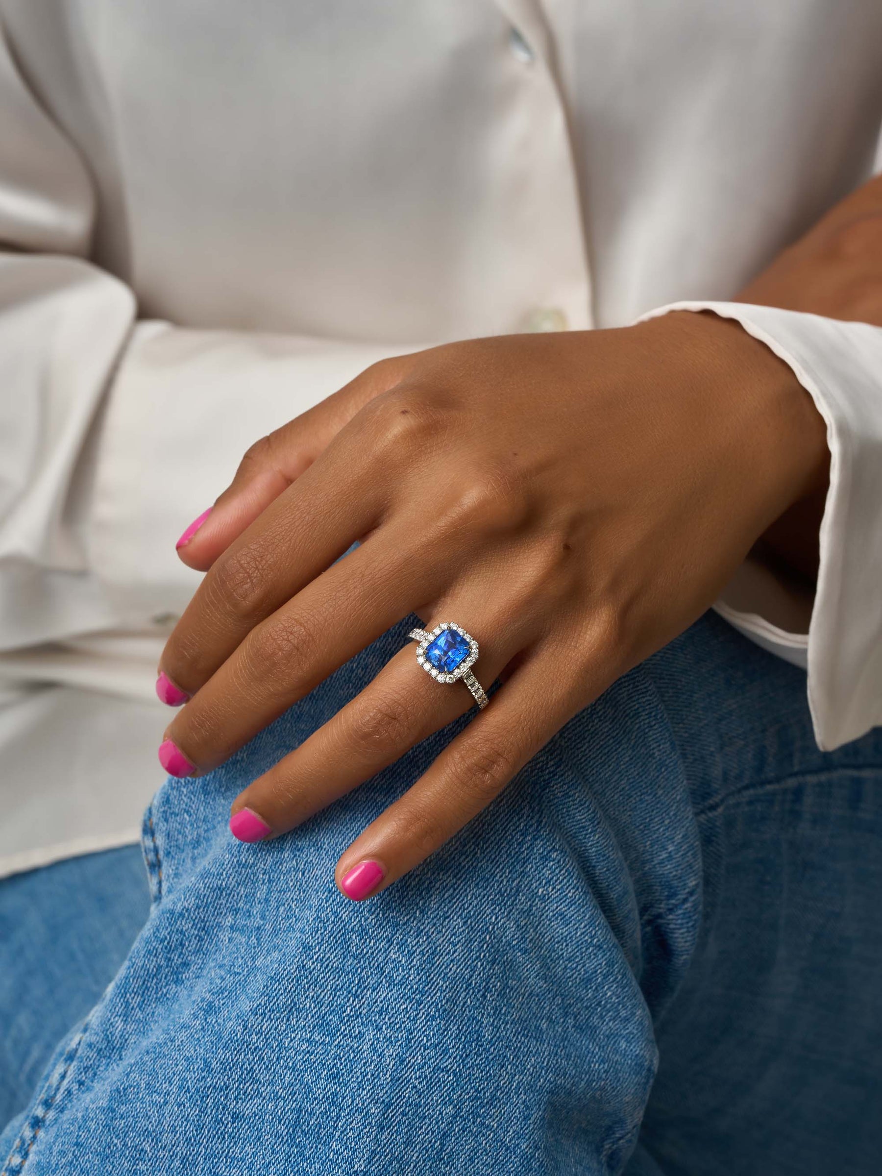 Natural Blue Sapphire Platinum Ring - Boutee