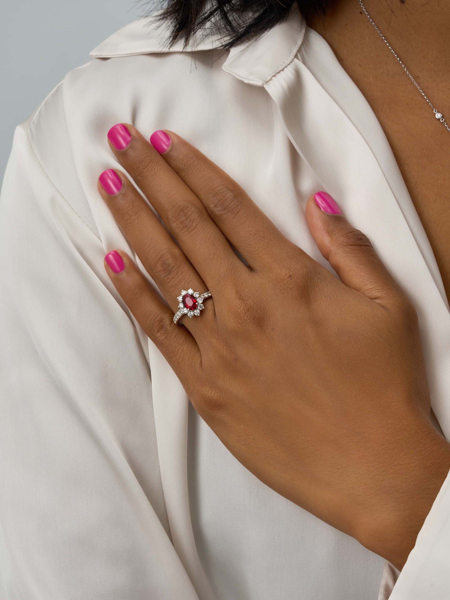 Natural Ruby & Diamond Halo Ring - Boutee