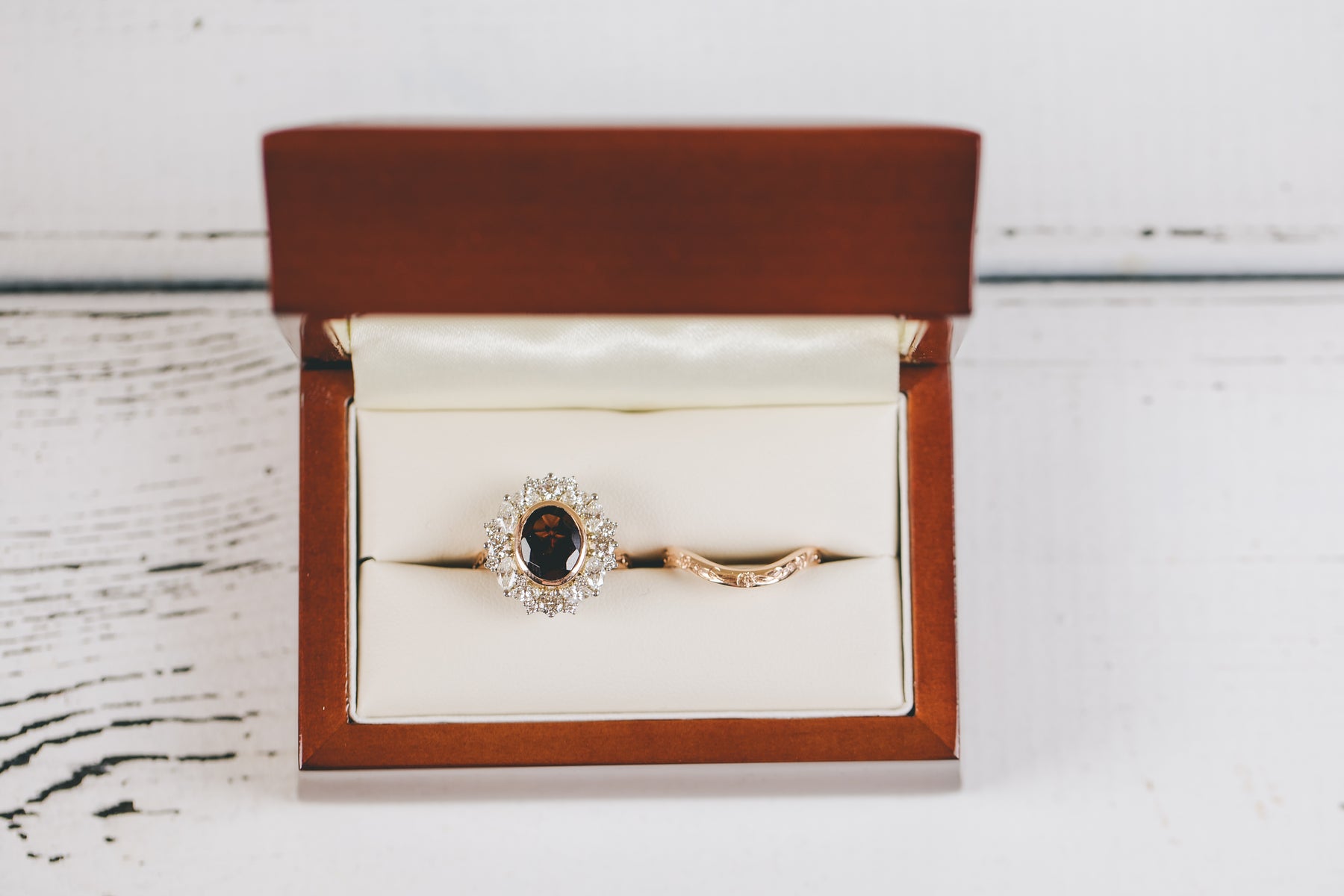 Garnet and Diamond Cluster Engagement Ring - Boutee
