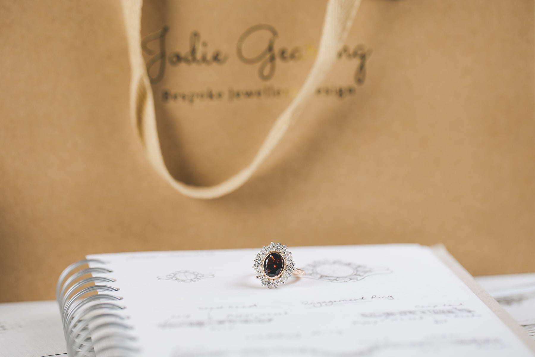 Garnet and Diamond Cluster Engagement Ring - Boutee