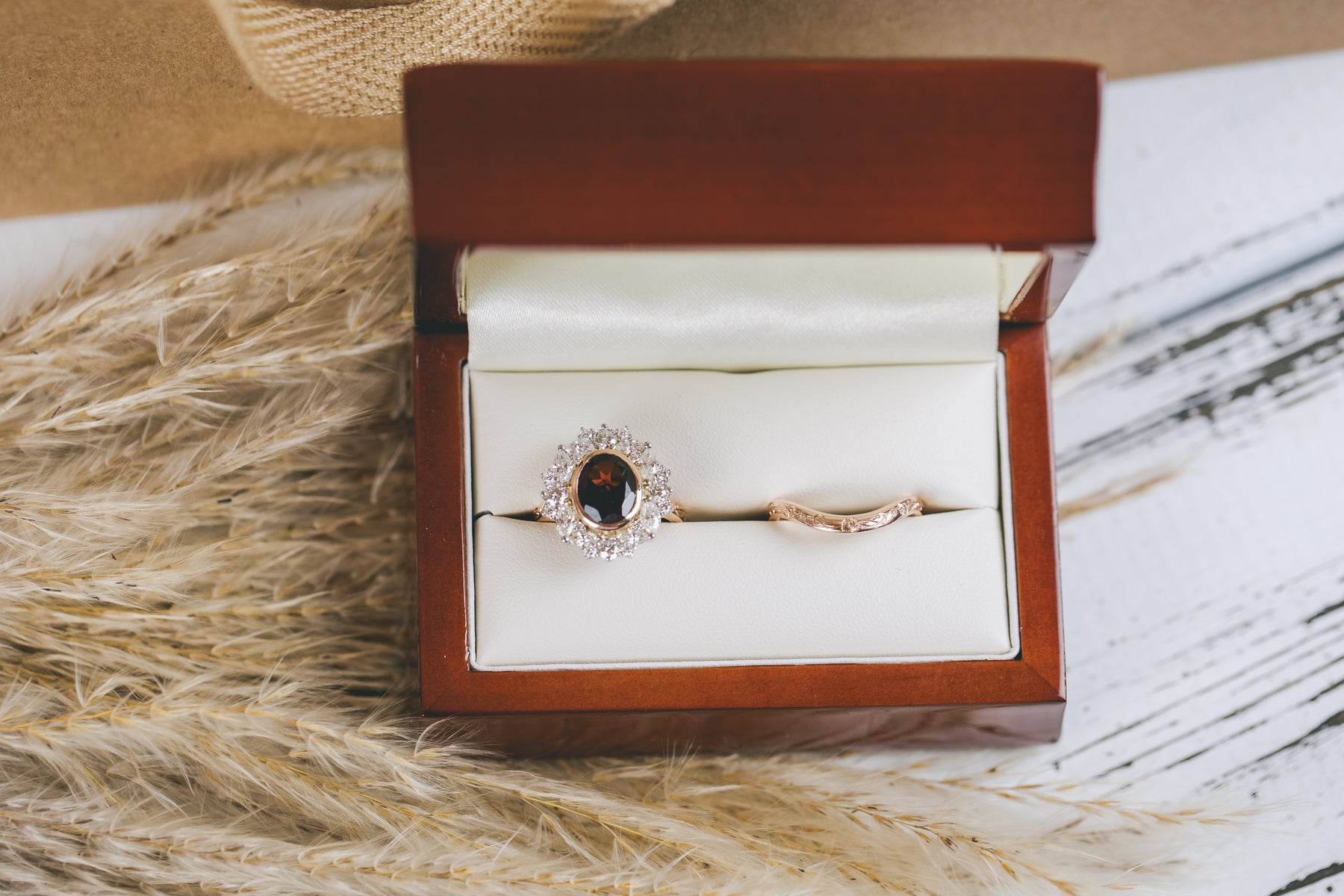 Garnet and Diamond Cluster Engagement Ring - Boutee