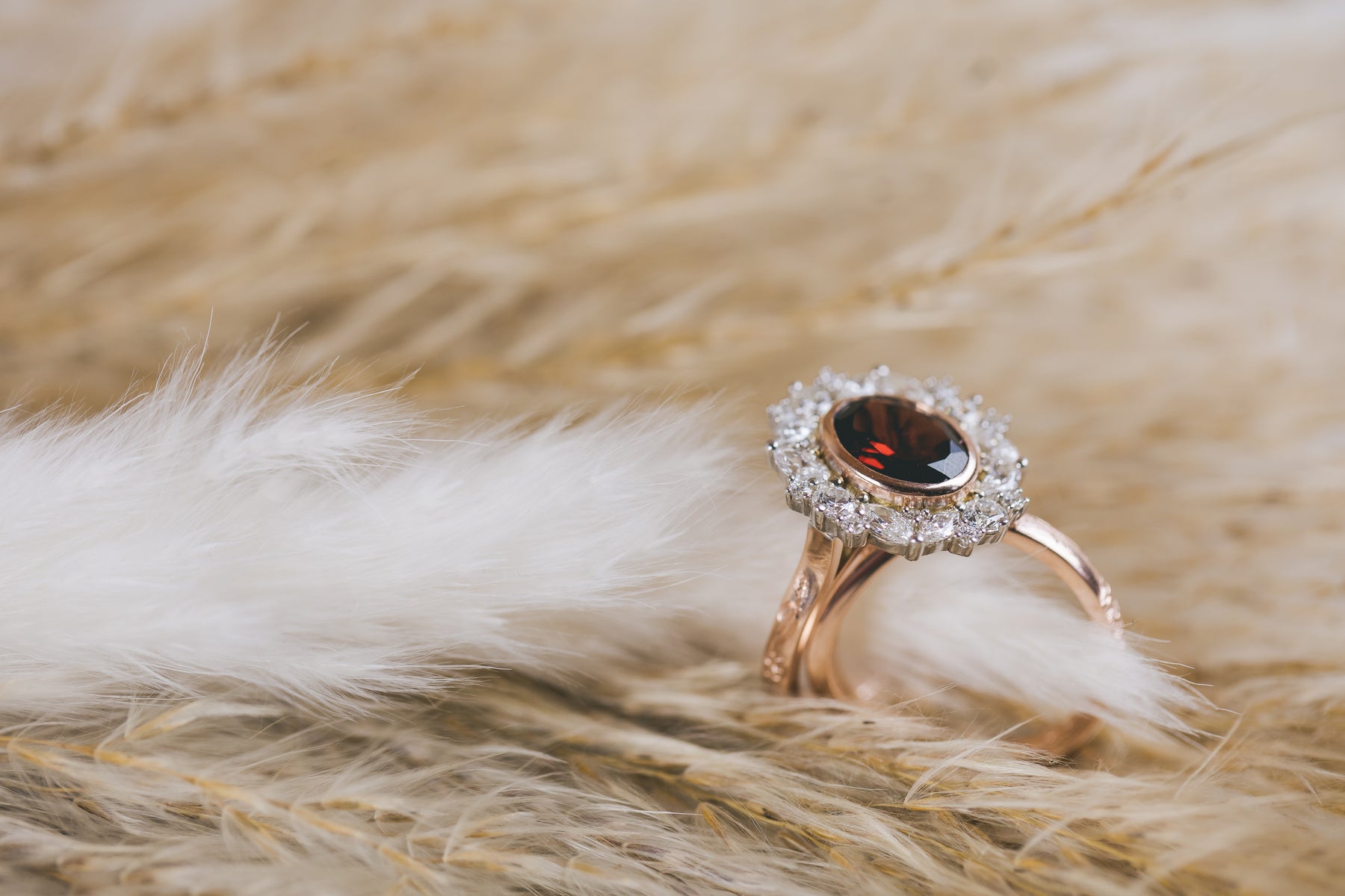 Garnet and Diamond Cluster Engagement Ring - Boutee
