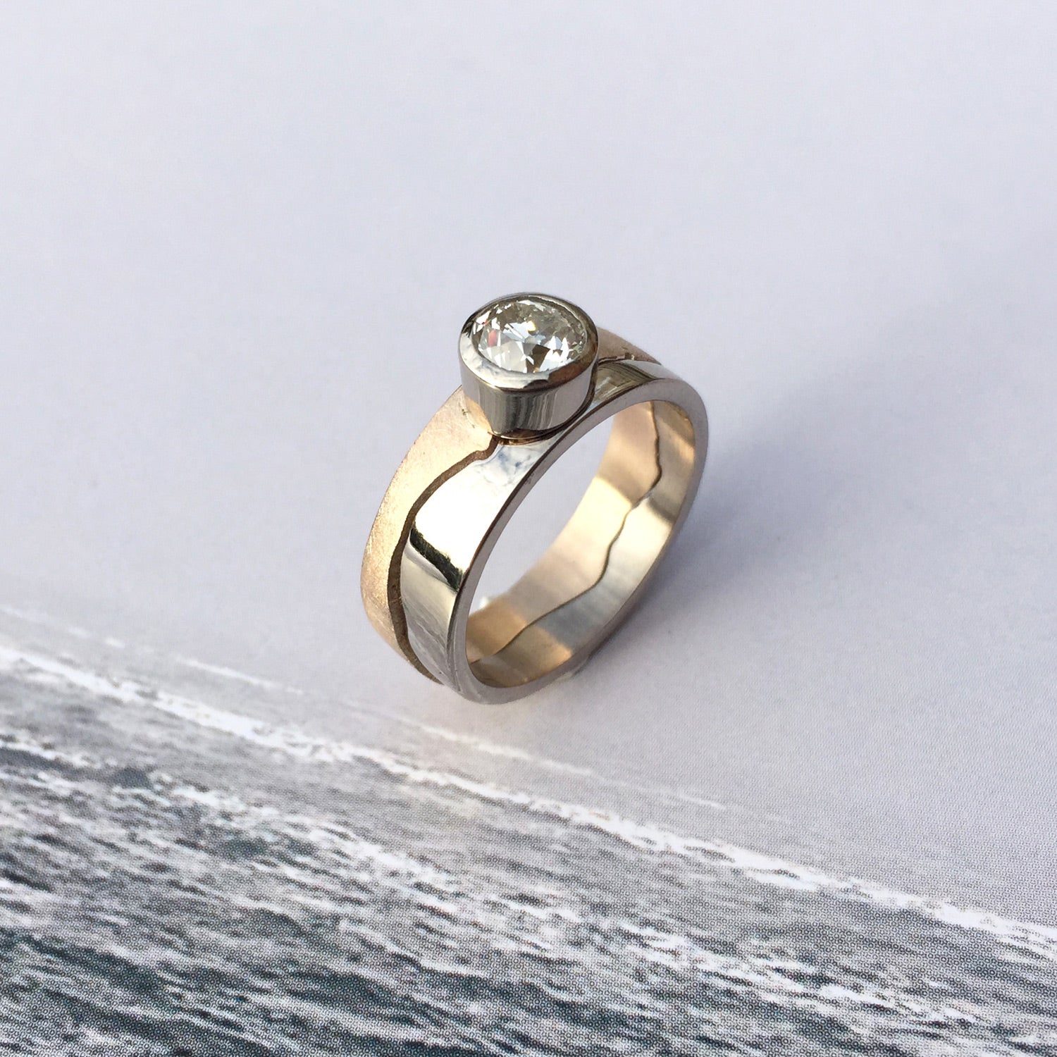 Custom Coastline Diamond Set Wedding Band, 18ct Two Colour Gold
