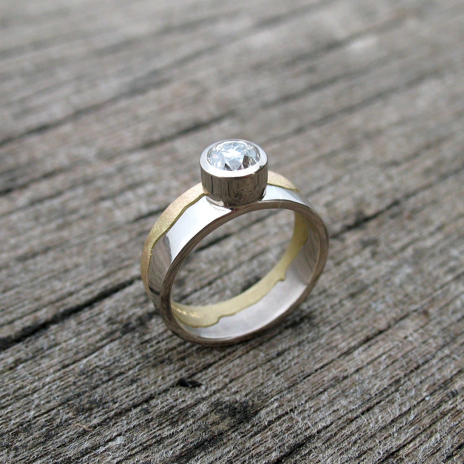Custom Coastline Diamond Set Wedding Band, 18ct Two Colour Gold