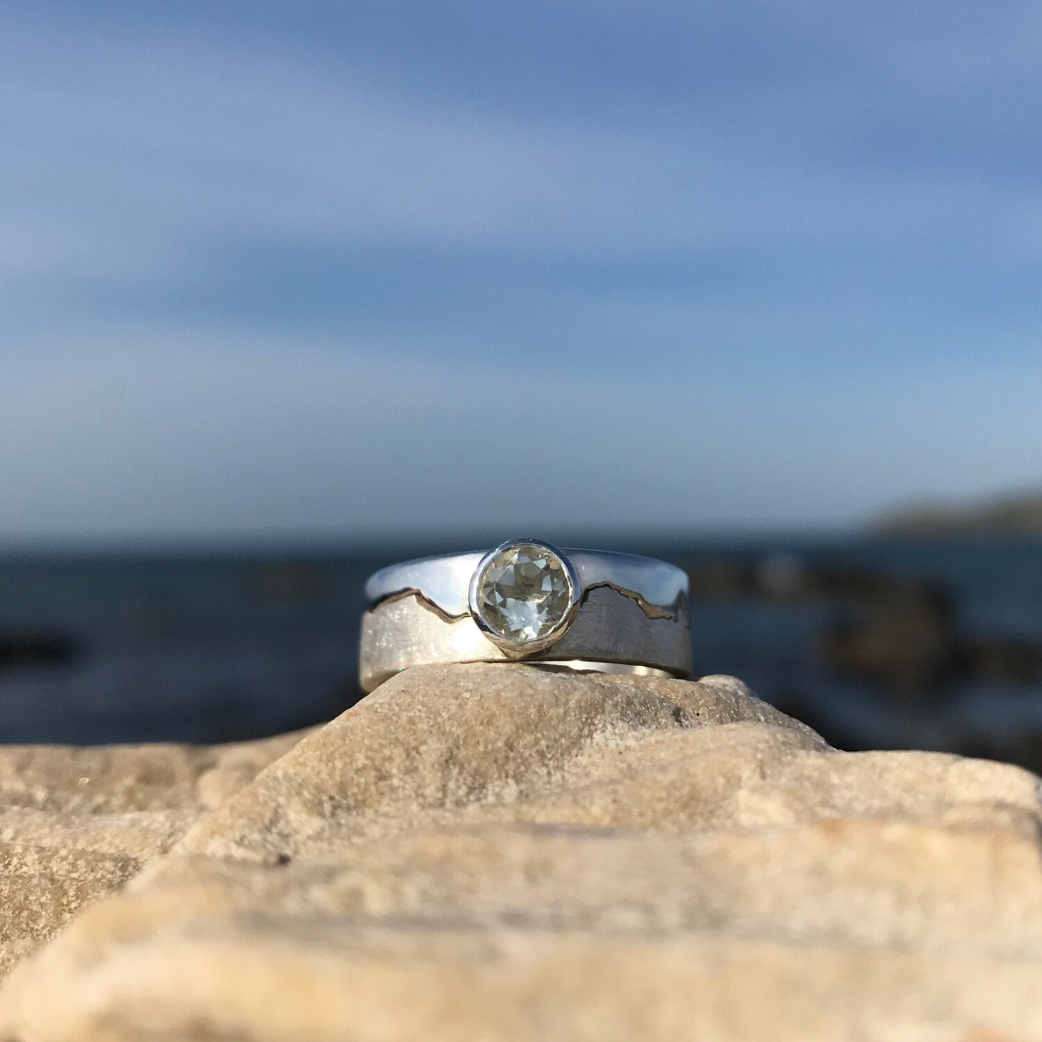 Gemstone Solitaire Silver Coastline Ring