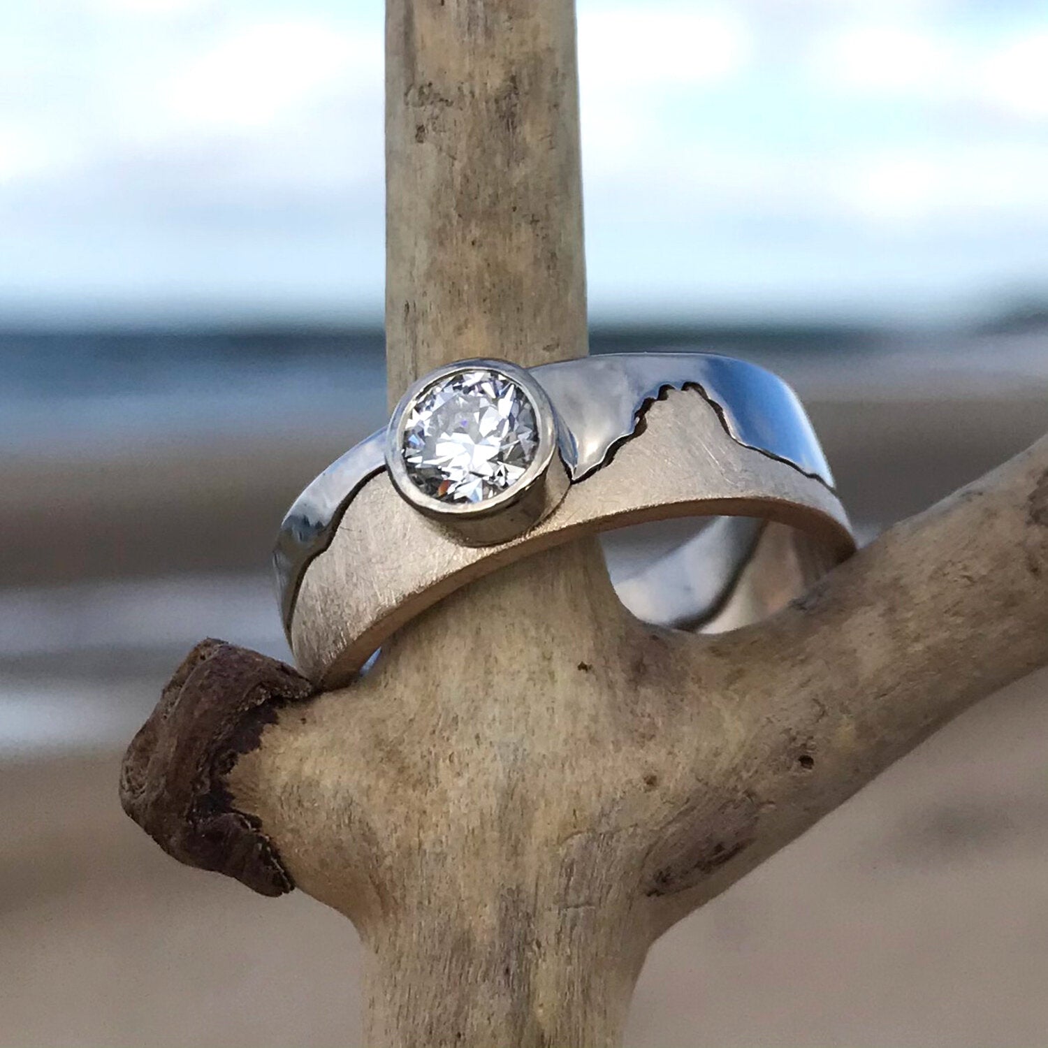 Custom Coastline Diamond Set Wedding Band, 18ct Two Colour Gold