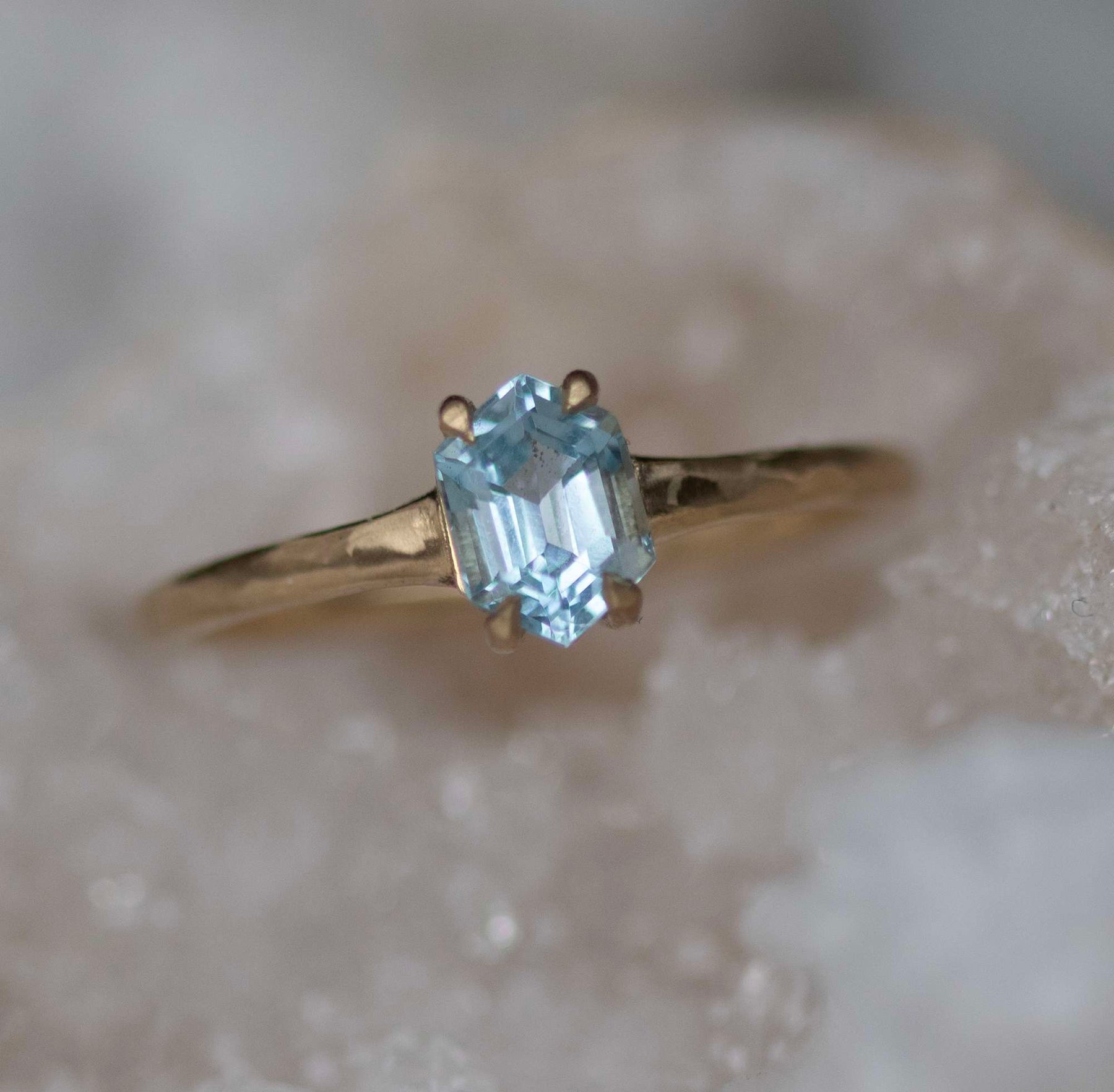 Aquamarine Long Hexagon Ring - Boutee