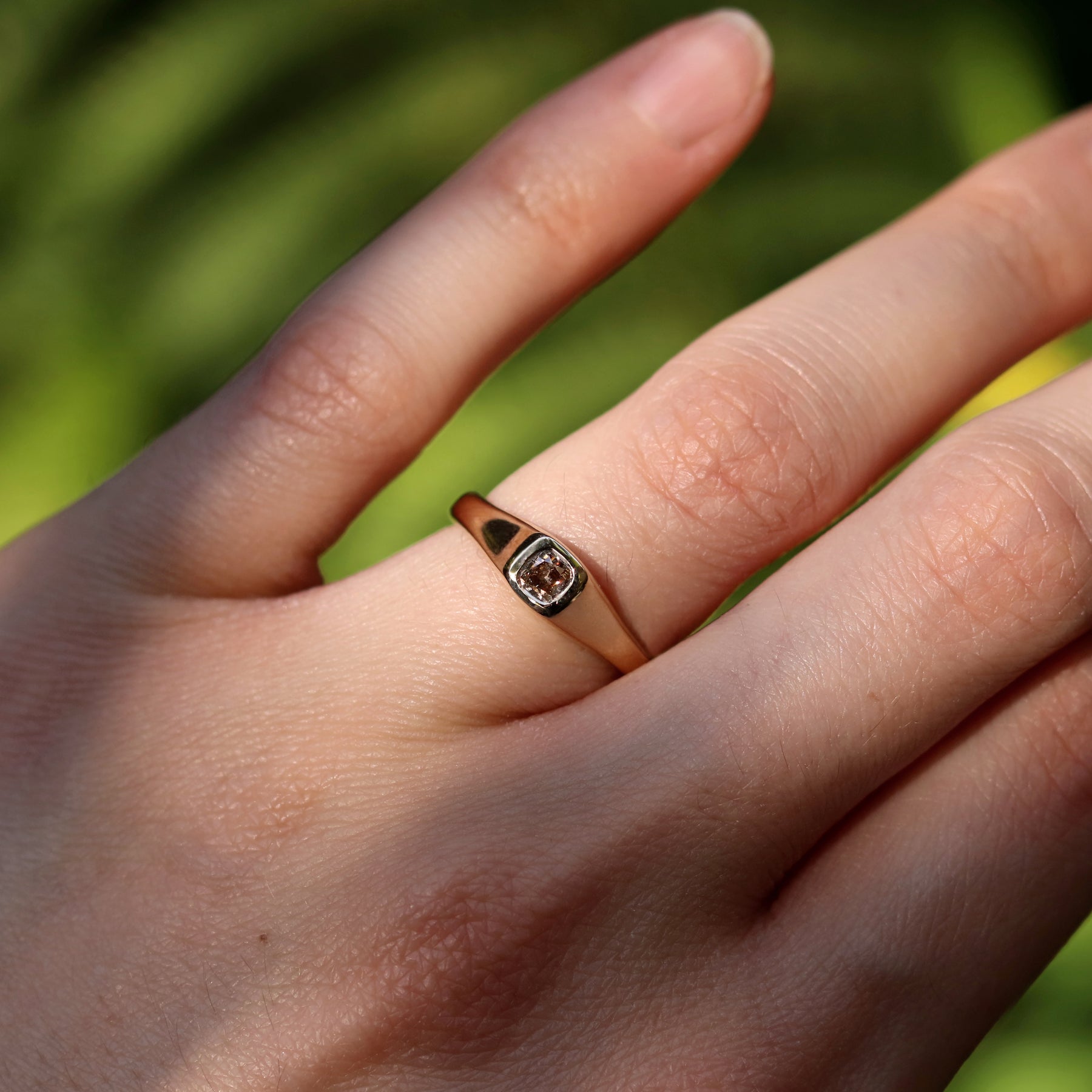 Brown Cushion Diamond Signet Ring