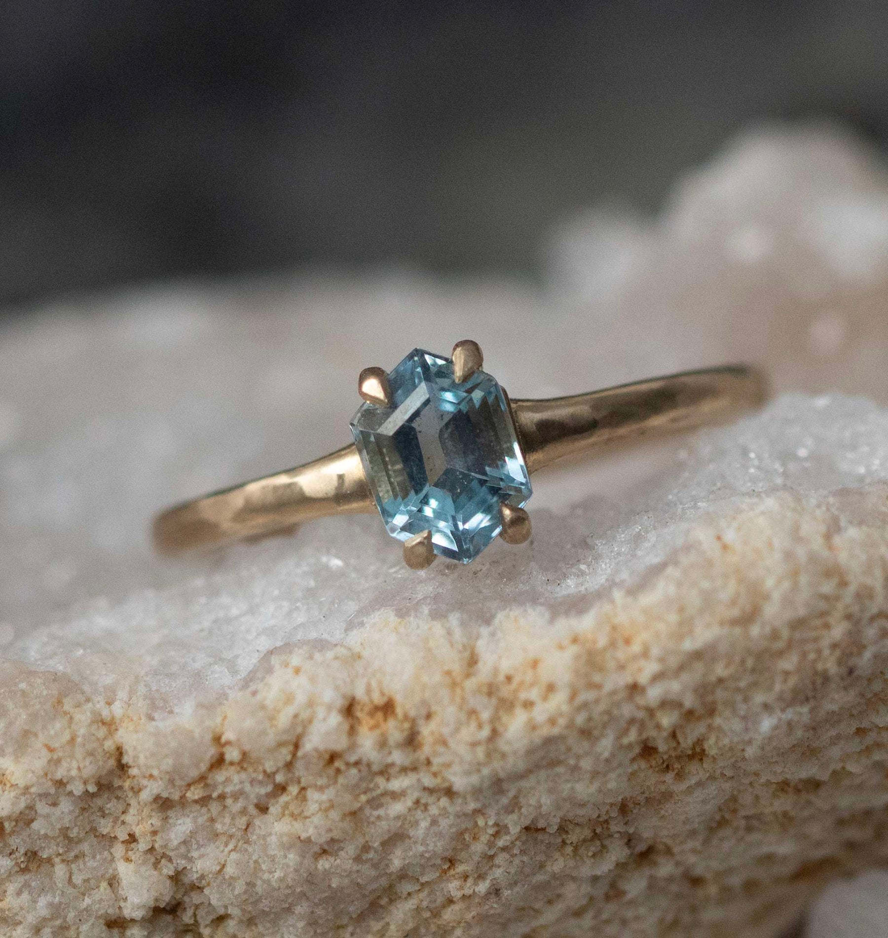 Aquamarine Long Hexagon Ring - Boutee