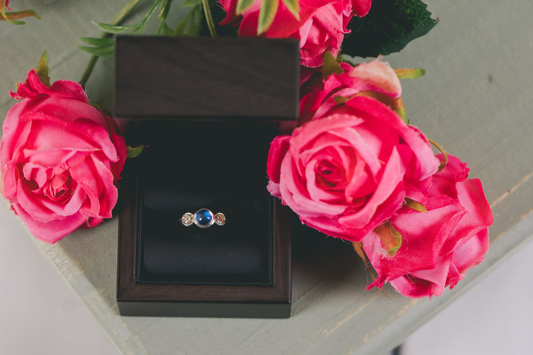 Moonstone and Diamond Engagement Ring - Boutee