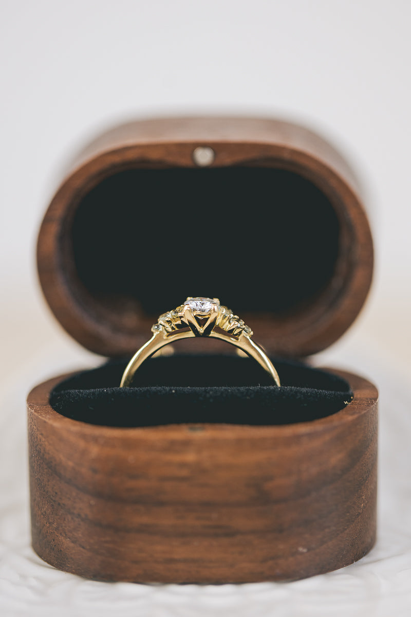 Moissanite and Green Sapphire Scatter Shoulder Engagement Ring - Boutee