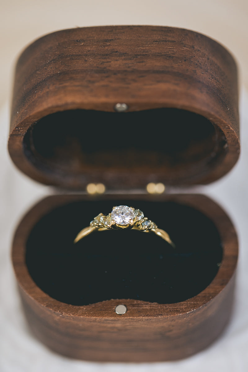 Moissanite and Green Sapphire Scatter Shoulder Engagement Ring - Boutee