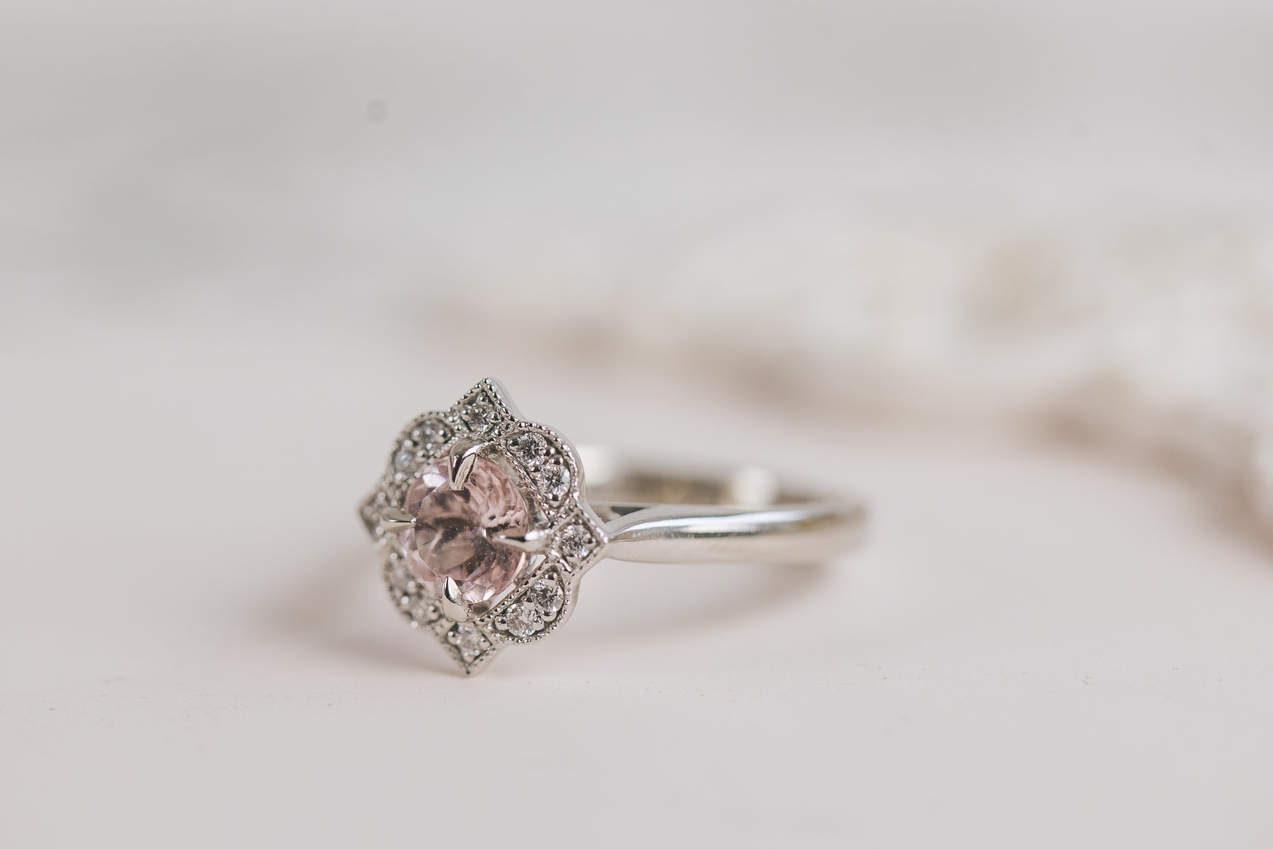 Morganite Shaped Halo Engagement Ring - Boutee