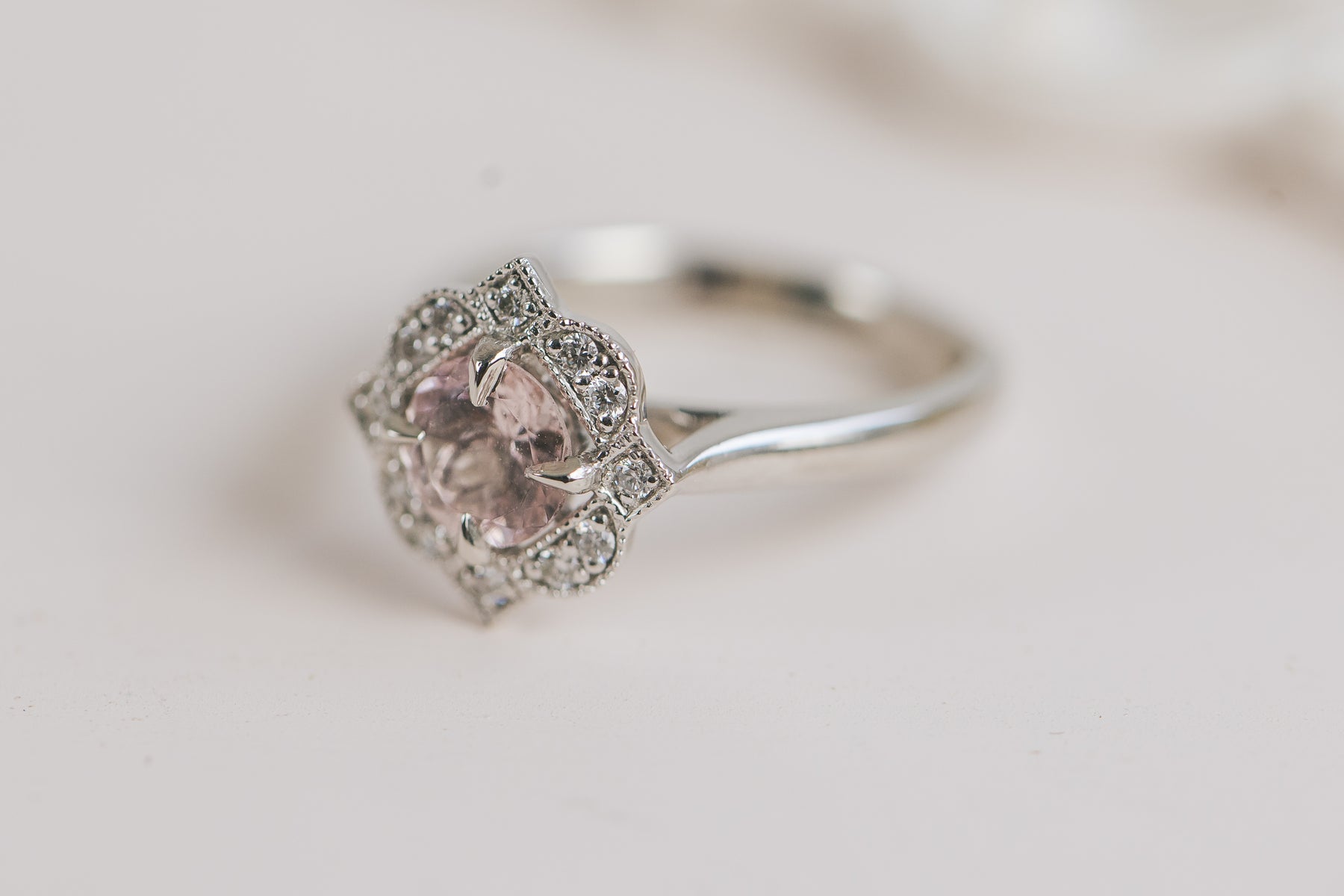 Morganite Shaped Halo Engagement Ring - Boutee