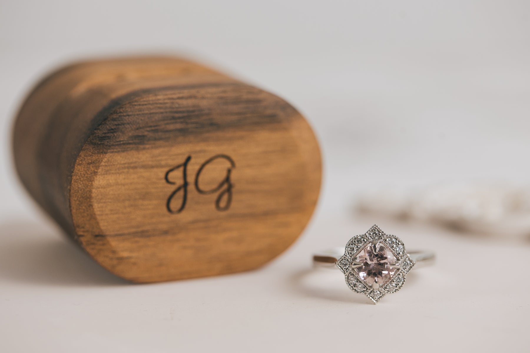 Morganite Shaped Halo Engagement Ring - Boutee