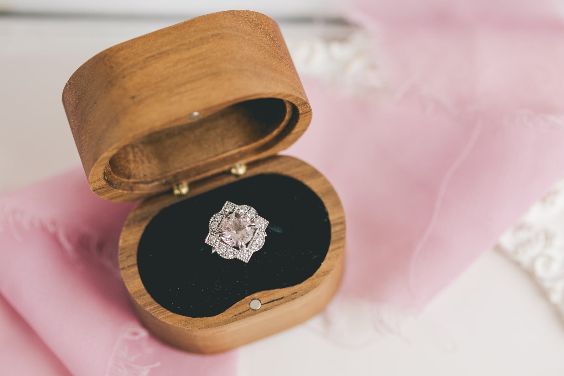 Morganite Shaped Halo Engagement Ring - Boutee