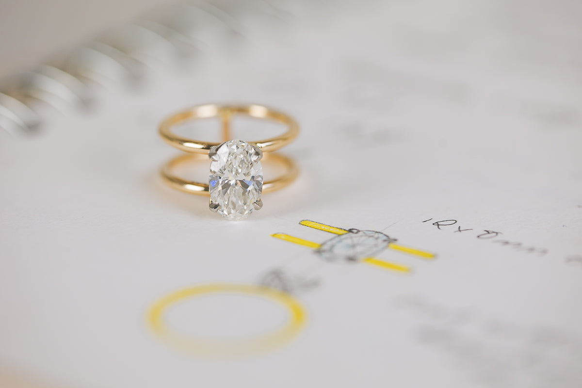 Oval Cut Diamond Double Band Ring - Boutee