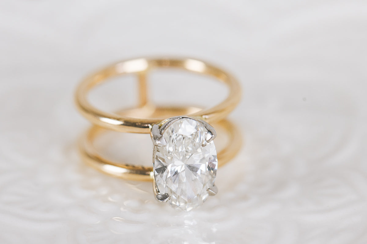 Oval Cut Diamond Double Band Ring - Boutee