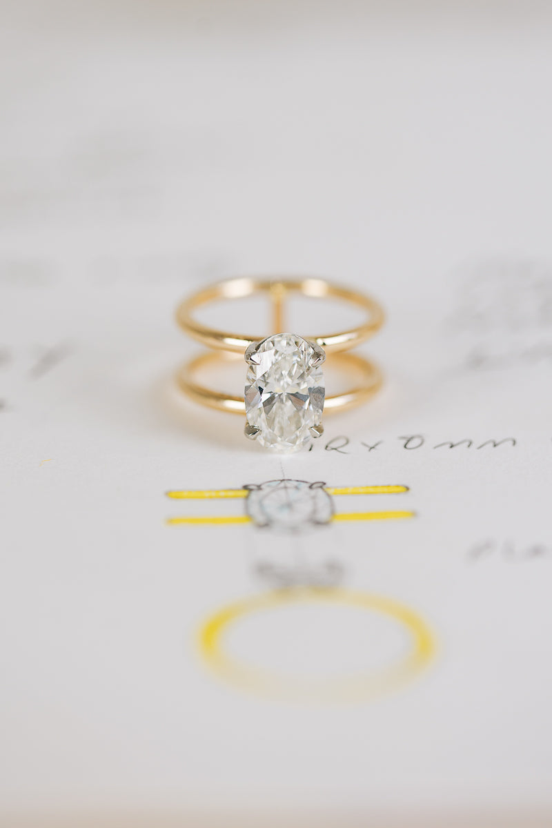 Oval Cut Diamond Double Band Ring - Boutee