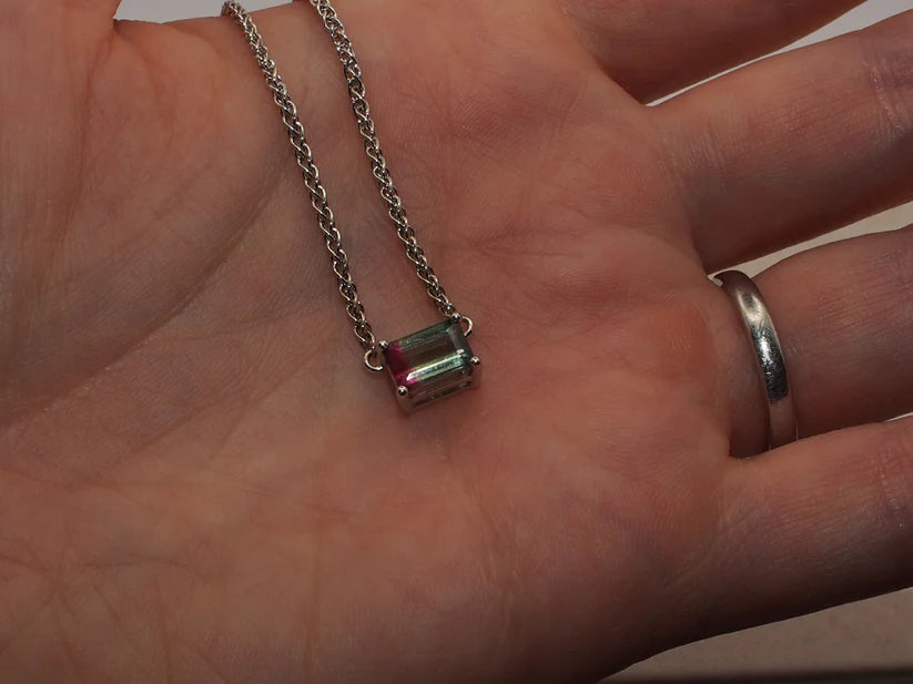 Watermelon Bicolour Tourmaline 9ct White Gold Necklace - Boutee