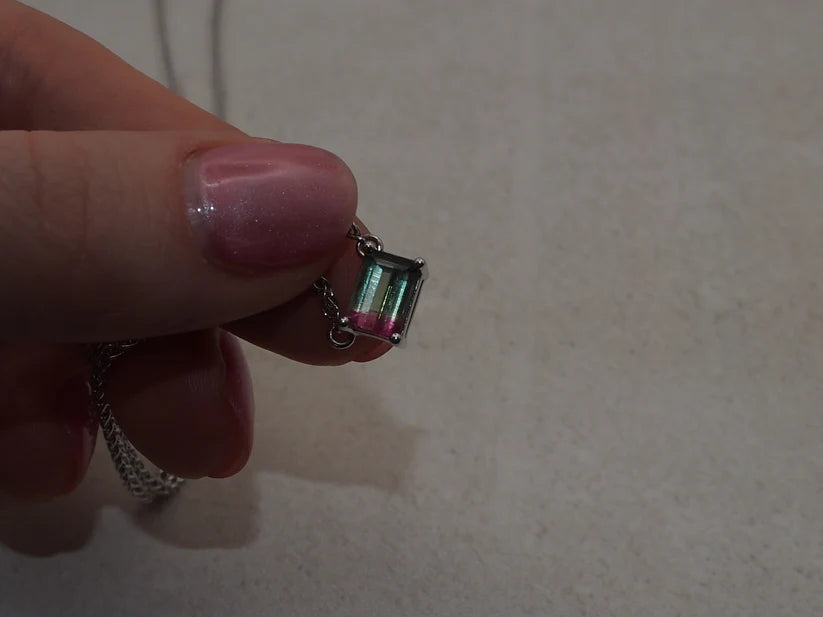 Watermelon Bicolour Tourmaline 9ct White Gold Necklace - Boutee