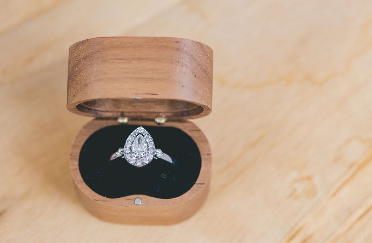 Pear Shaped Halo Engagement Ring - Boutee