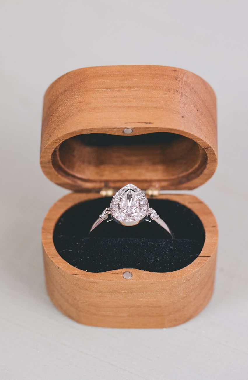 Pear Shaped Halo Engagement Ring - Boutee