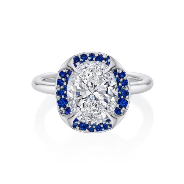 Diamond and Sapphire Engagement Ring in White Gold | Fleur De Lys