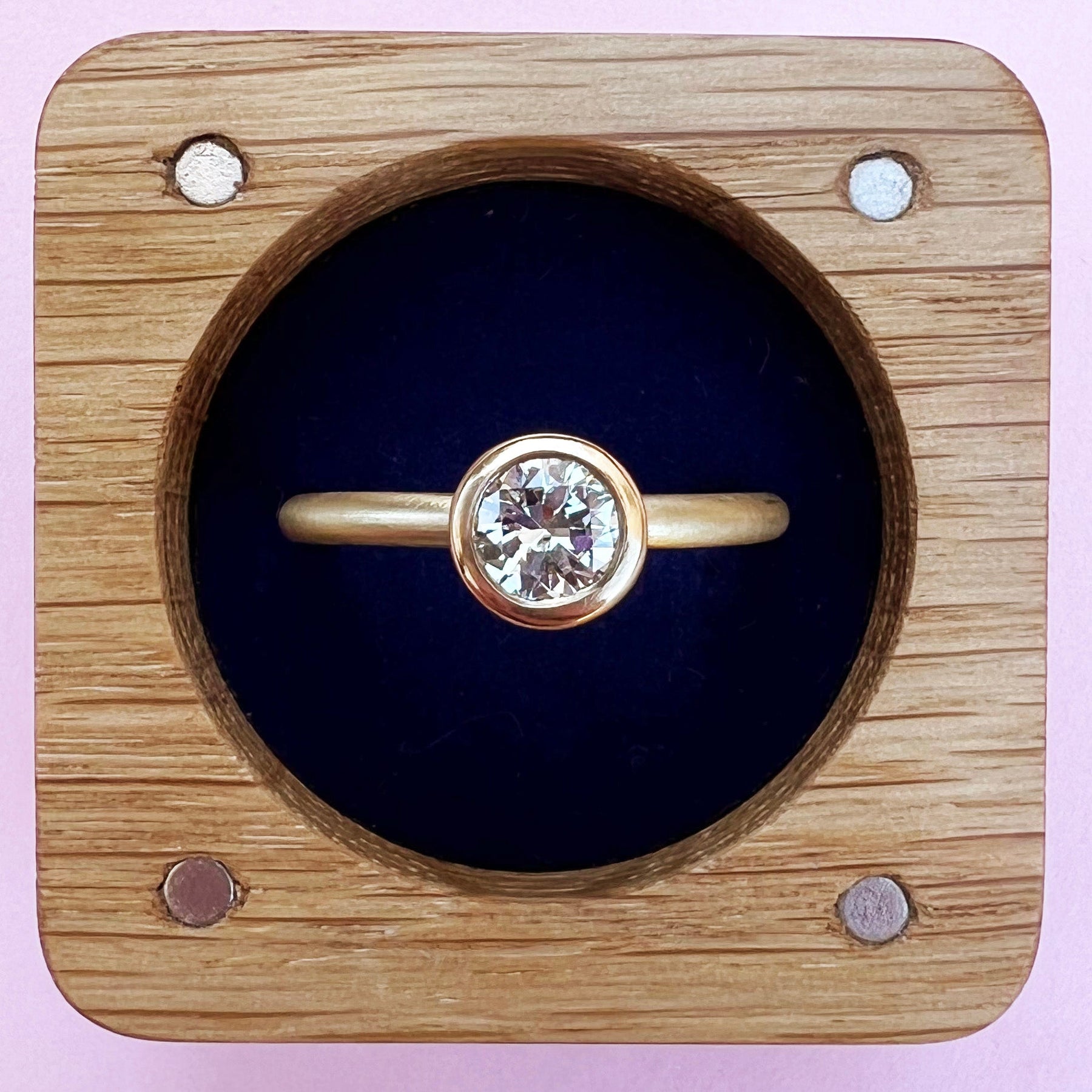 diamond ring, 0.5ct diamond, 22ct gold diamond ring, wooden ring holder box, gold ring, 22ct gold, delicate diamond ring, precious stones