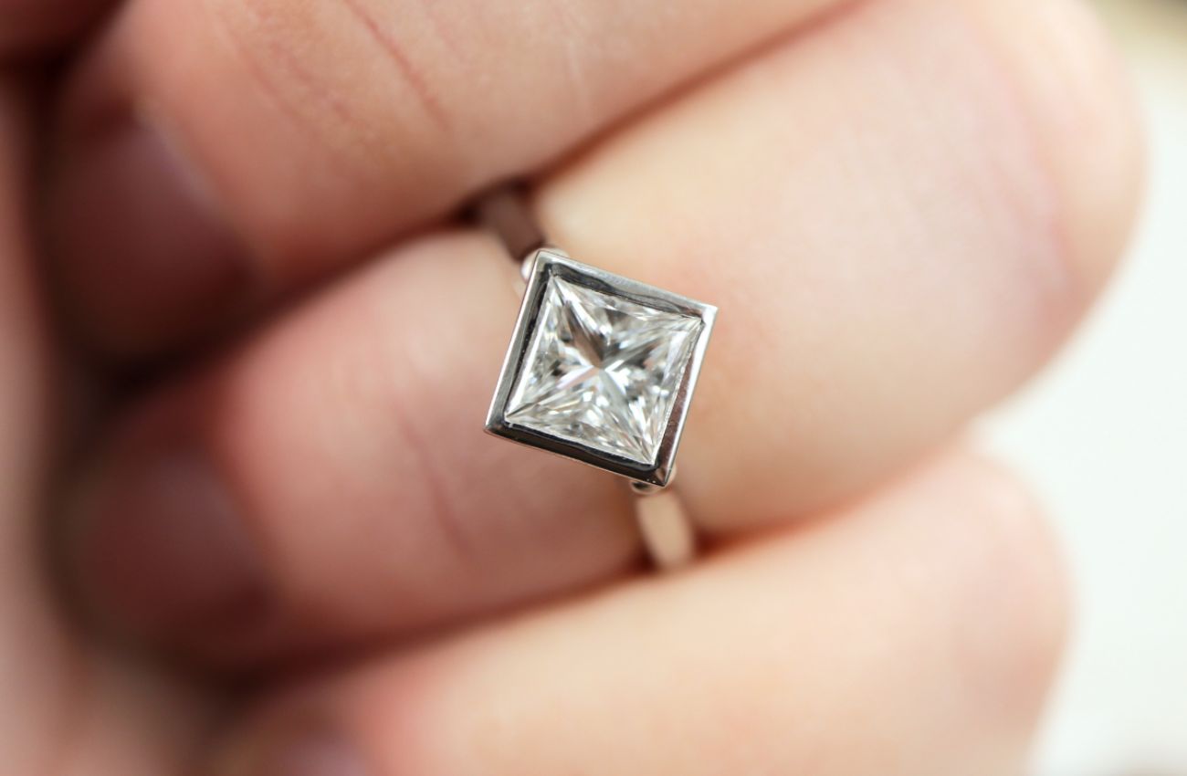Princess Cut Diamond Bezel Set Solitaire - Boutee
