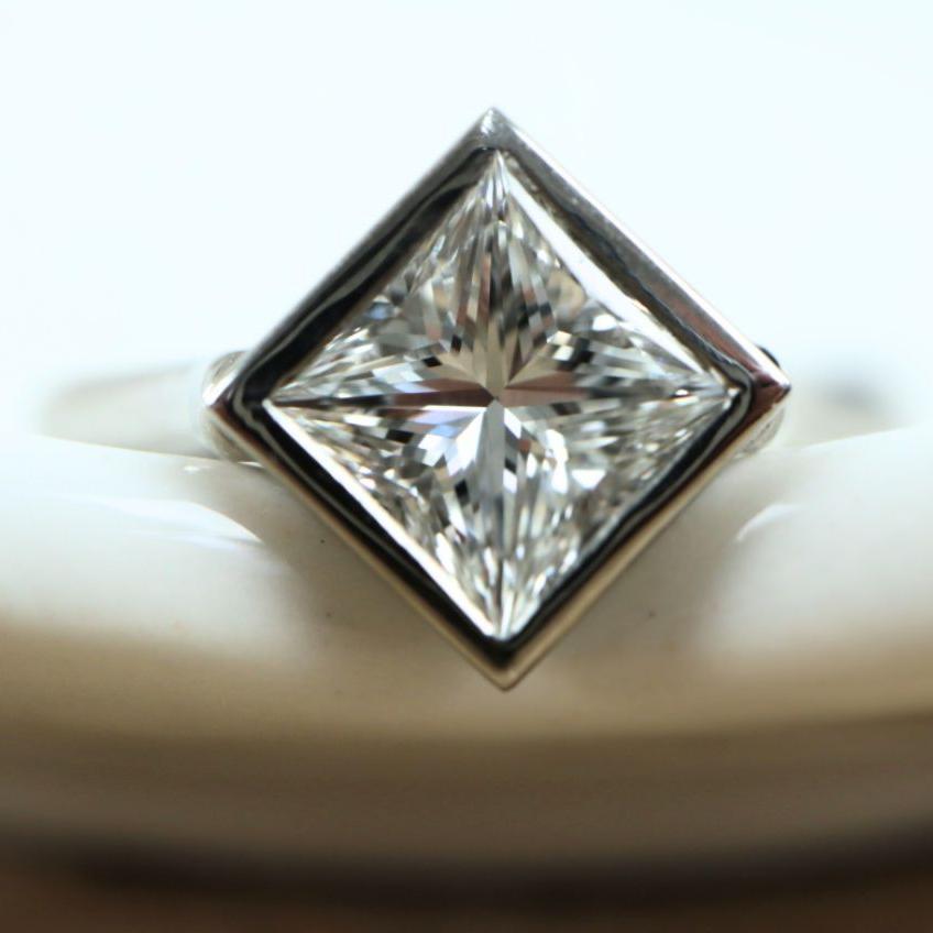 Princess Cut Diamond Bezel Set Solitaire - Boutee
