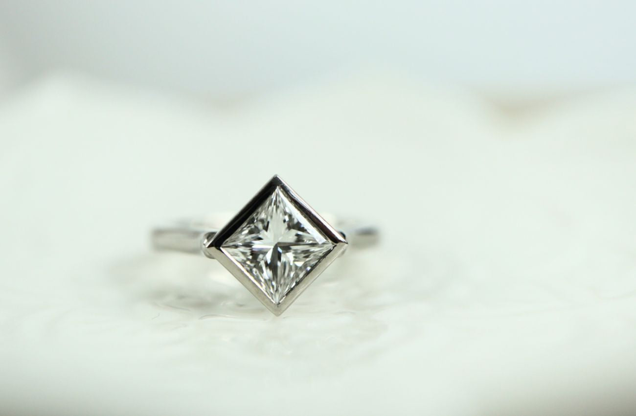 Princess Cut Diamond Bezel Set Solitaire - Boutee