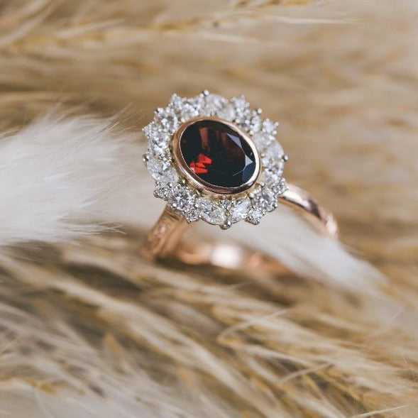 Garnet and Diamond Cluster Engagement Ring - Boutee