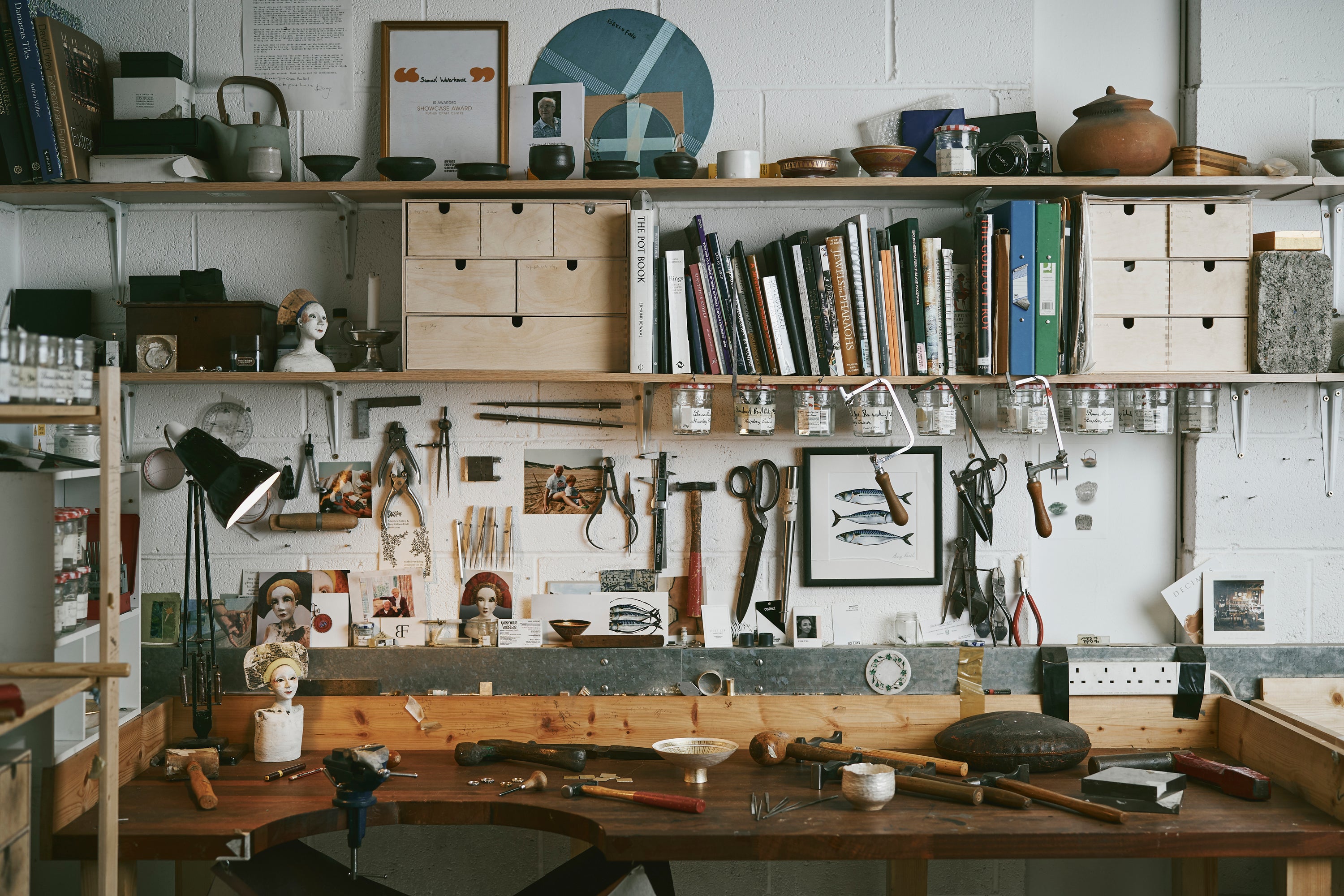 Jewellery workbench belonging to independent jeweller Samuel Waterhouse in Sheffield.