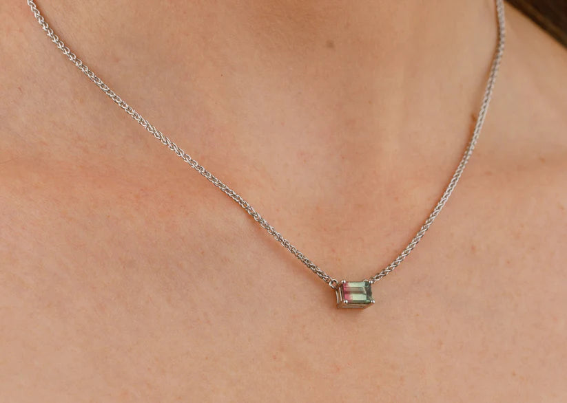 Watermelon Bicolour Tourmaline 9ct White Gold Necklace - Boutee