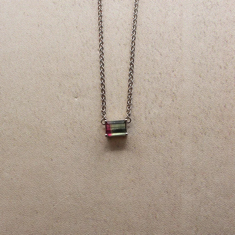 Watermelon Bicolour Tourmaline 9ct White Gold Necklace - Boutee
